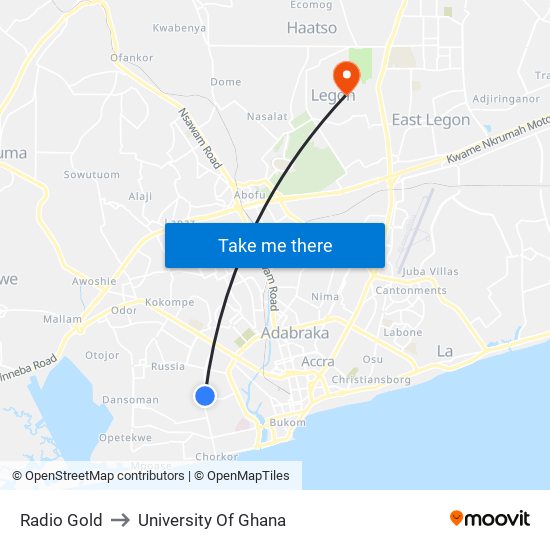 Radio Gold to University Of Ghana map