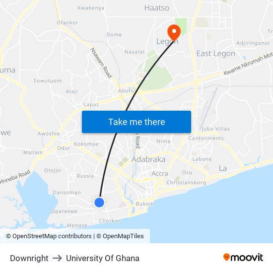 Downright to University Of Ghana map