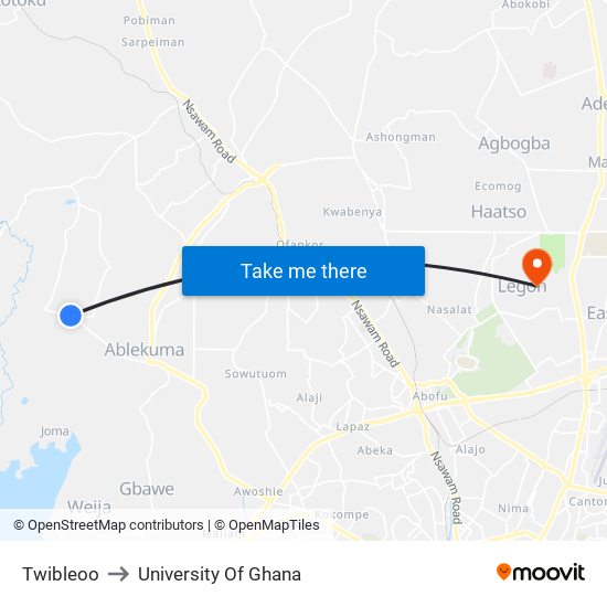 Twibleoo to University Of Ghana map