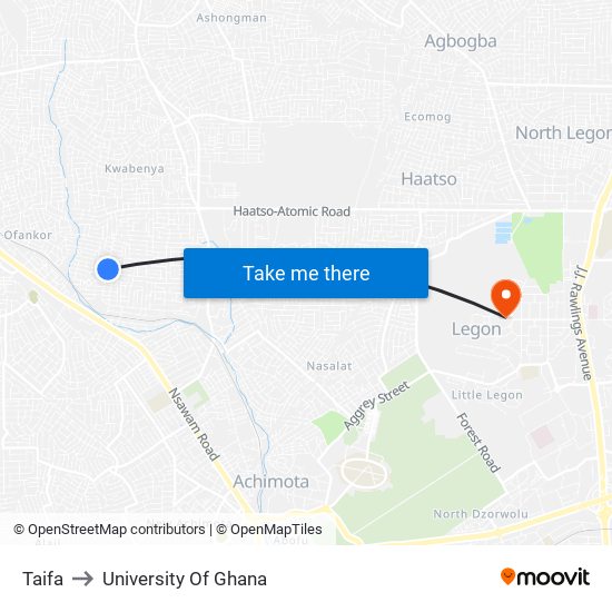 Taifa to University Of Ghana map
