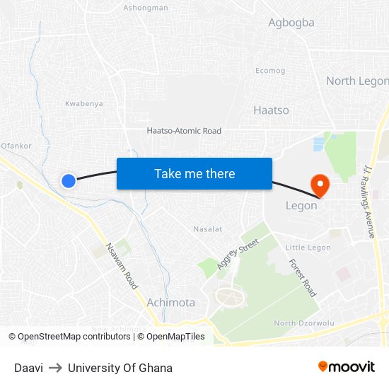 Daavi to University Of Ghana map