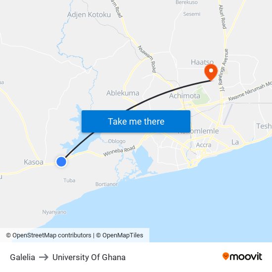 Galelia to University Of Ghana map