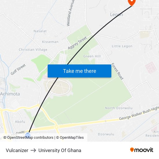 Vulcanizer to University Of Ghana map