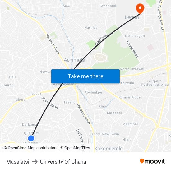 Masalatsi to University Of Ghana map