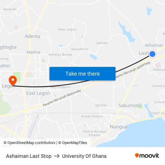 Ashaiman Last Stop to University Of Ghana map