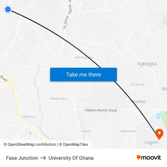 Fase Junction to University Of Ghana map