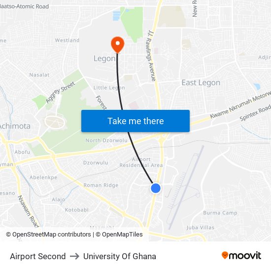 Airport Second to University Of Ghana map