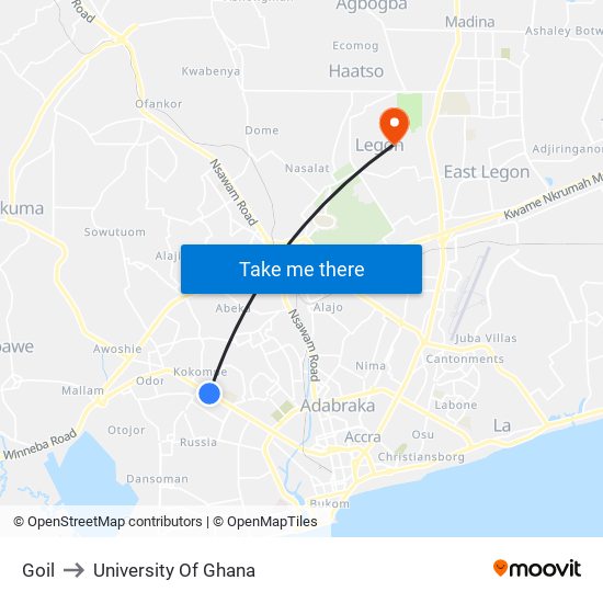 Goil to University Of Ghana map