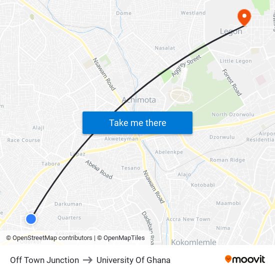 Off Town Junction to University Of Ghana map
