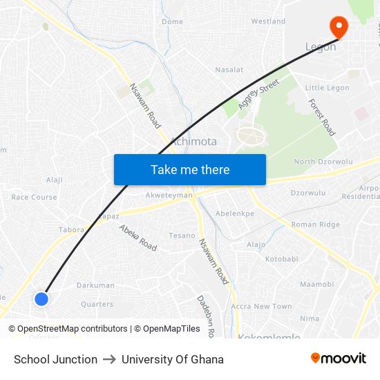 School Junction to University Of Ghana map