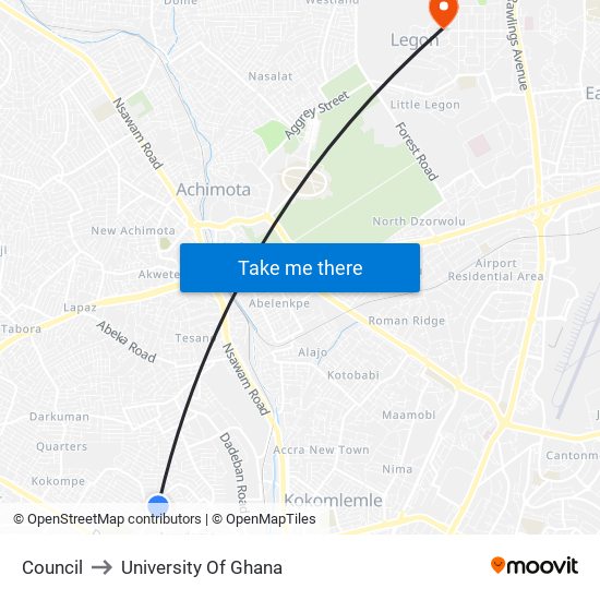 Council to University Of Ghana map