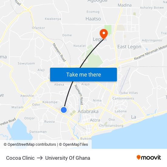 Cocoa Clinic to University Of Ghana map