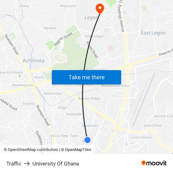 Traffic to University Of Ghana map
