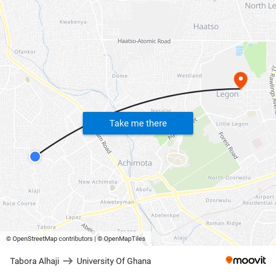 Tabora Alhaji to University Of Ghana map