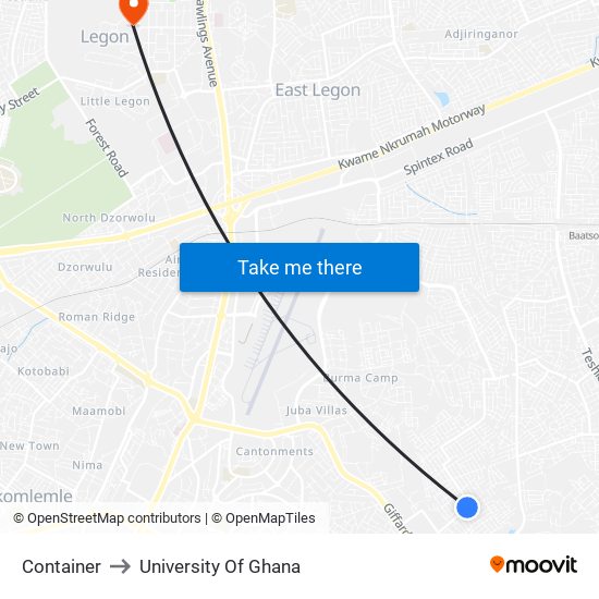 Container to University Of Ghana map