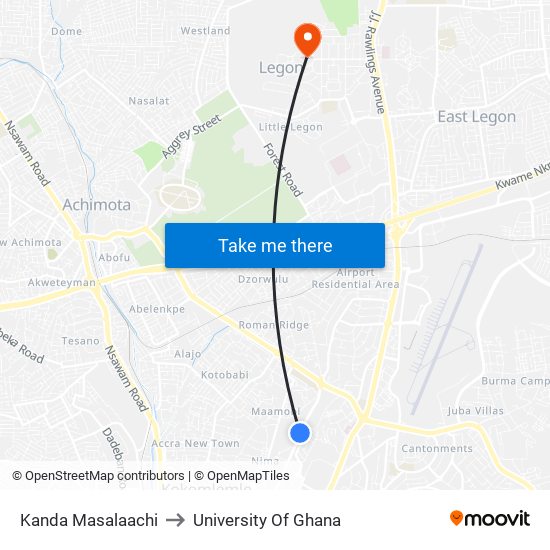 Kanda Masalaachi to University Of Ghana map