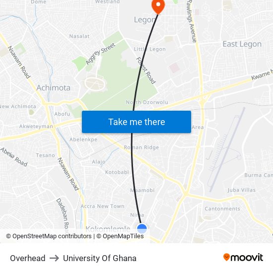 Overhead to University Of Ghana map