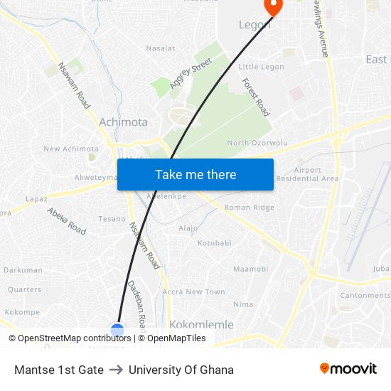 Mantse 1st Gate to University Of Ghana map