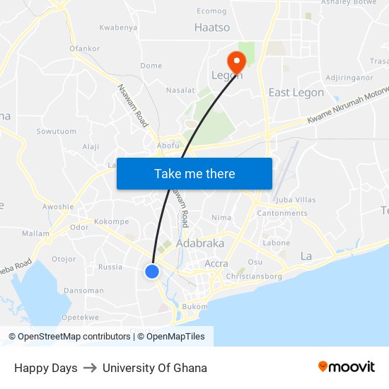 Happy Days to University Of Ghana map