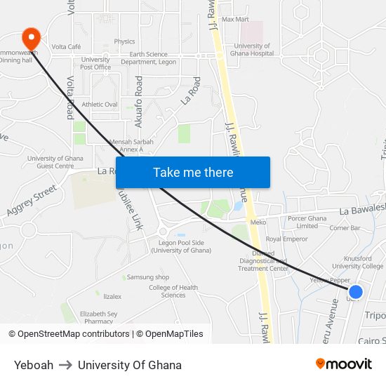 Yeboah to University Of Ghana map