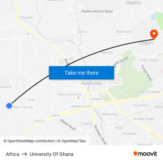 Africa to University Of Ghana map