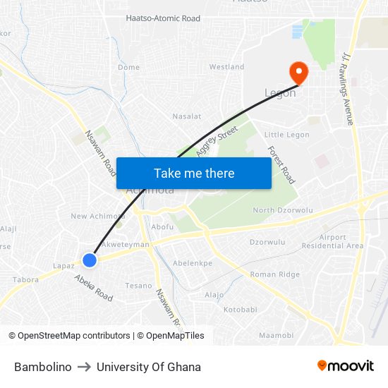 Bambolino to University Of Ghana map