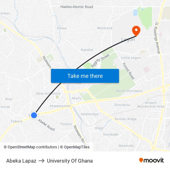 Abeka Lapaz to University Of Ghana map
