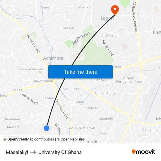 Masalakyi to University Of Ghana map