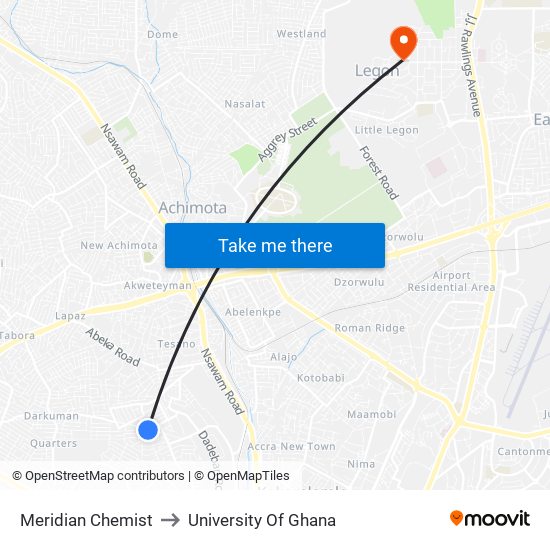 Meridian Chemist to University Of Ghana map