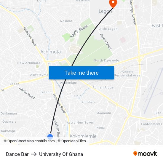 Dance Bar to University Of Ghana map