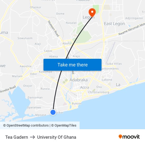 Tea Gadern to University Of Ghana map