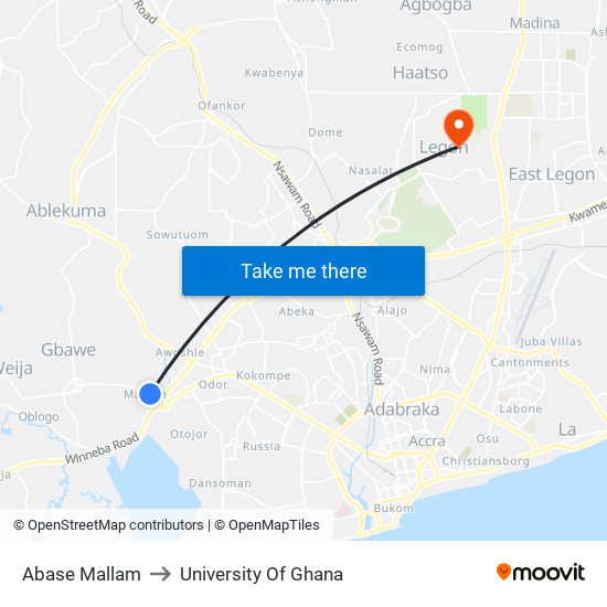 Abase Mallam to University Of Ghana map