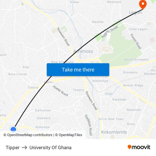 Tipper to University Of Ghana map