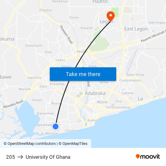 205 to University Of Ghana map
