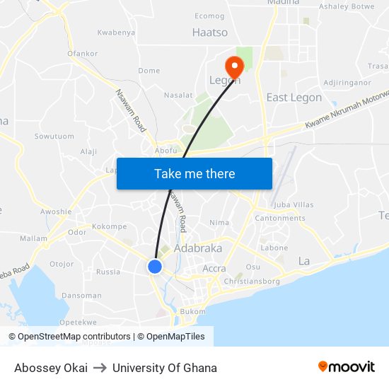Abossey Okai to University Of Ghana map