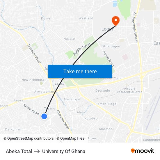 Abeka Total to University Of Ghana map