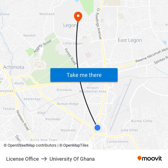 License Office to University Of Ghana map