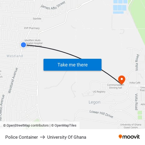 Police Container to University Of Ghana map