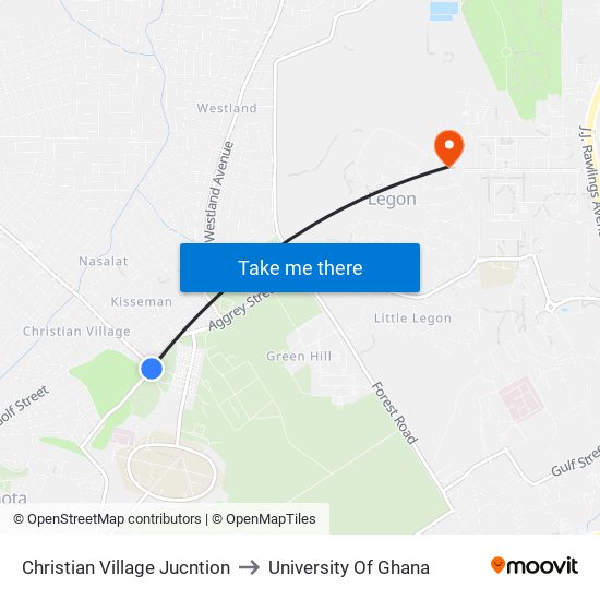 Christian Village Jucntion to University Of Ghana map