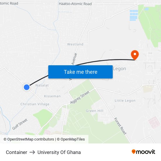 Container to University Of Ghana map