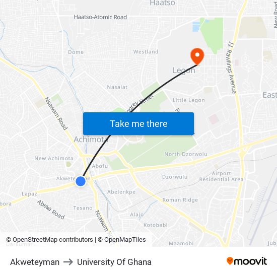 Akweteyman to University Of Ghana map
