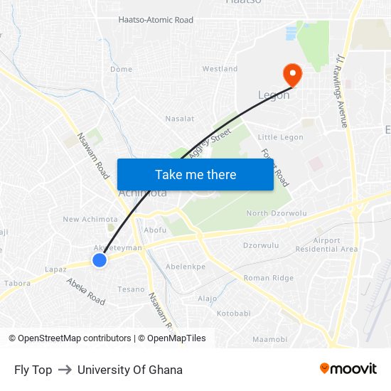 Fly Top to University Of Ghana map