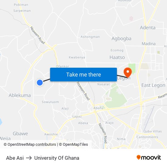 Abe Asi to University Of Ghana map