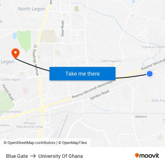Blue Gate to University Of Ghana map