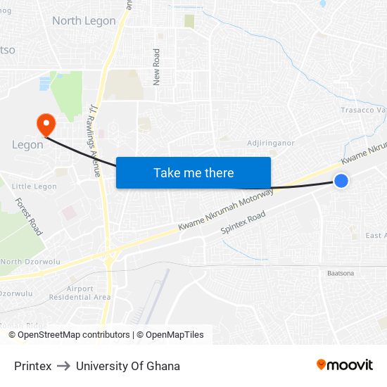 Printex to University Of Ghana map