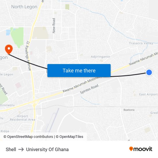 Shell to University Of Ghana map