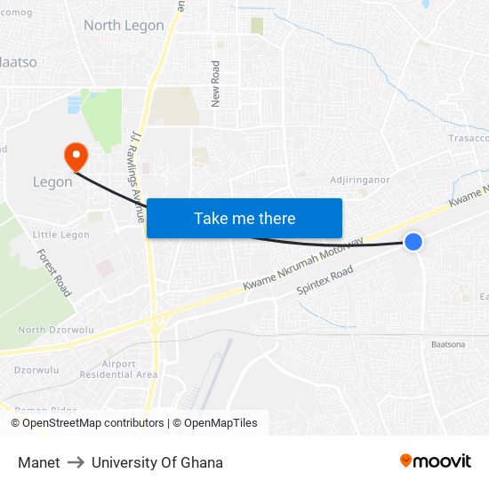 Manet to University Of Ghana map