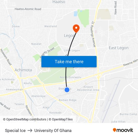 Special Ice to University Of Ghana map