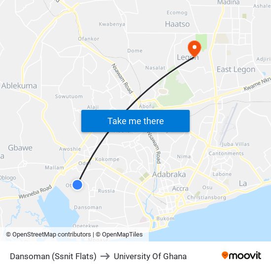 Dansoman (Ssnit Flats) to University Of Ghana map