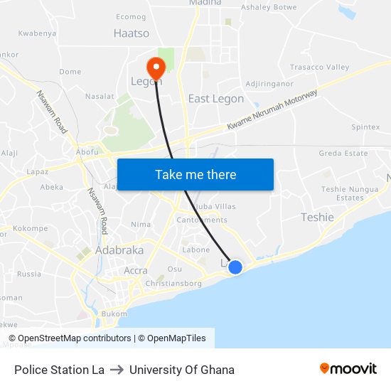 Police Station La to University Of Ghana map